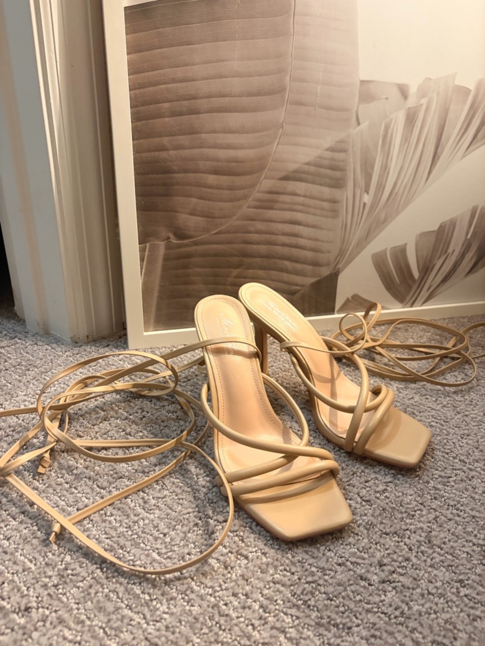 Nude Strappy Square-Toe Lace-Up Heels - Picture 5 of 6